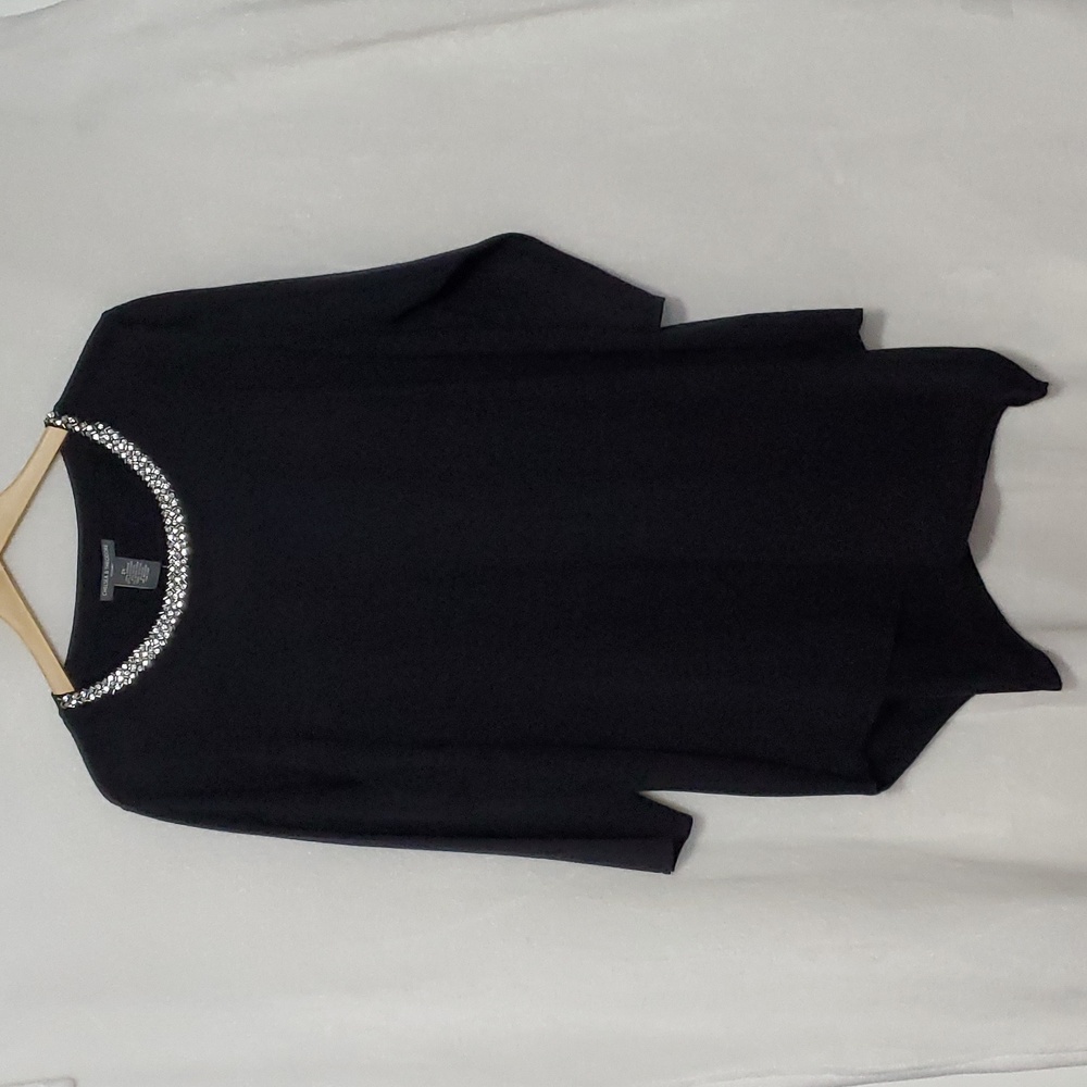 NWT Chelsea & Theodore RHINESTONE Neckline Black Top Size 2X